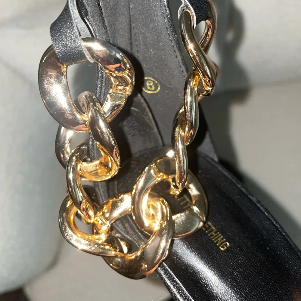 Gold Chunky Ankle Strap High Heels - Picture 7 of 16